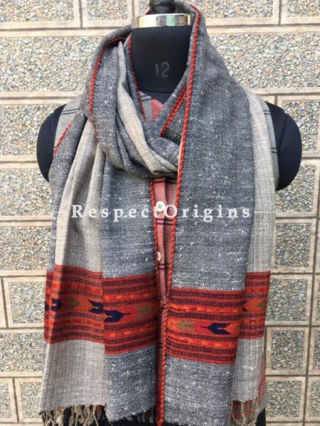 Beige Pure wool Unisex Himalayan Kullu Scarf for Men and Women; u602075863_New_db.com