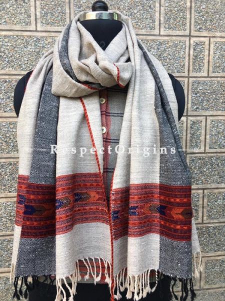 Grey Pure wool Unisex Himalayan Kullu Scarf for Men and Women; u602075863_New_db.com