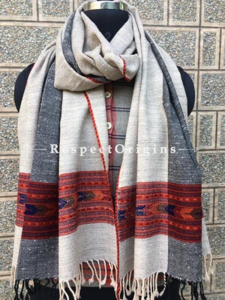 Grey Pure wool Unisex Himalayan Kullu Scarf for Men and Women; u602075863_New_db.com