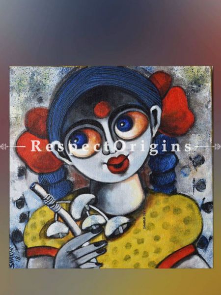 Square Art Painting of Kumari ;Acrylic on Canvas; 12in X 12in at u602075863_New_db.com