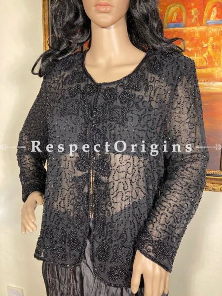 Marvellous Georgette Formal Black Dress Kurti Top with Beadwork; com