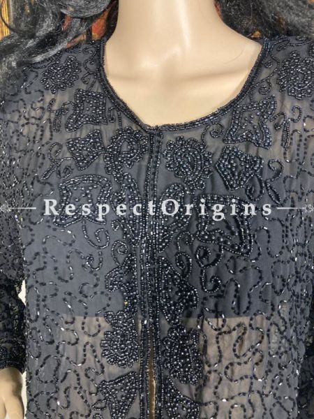 Marvellous Georgette Formal Black Dress Kurti Top with Beadwork; com