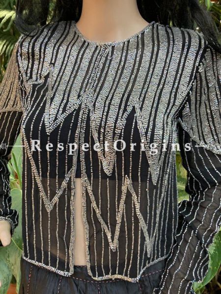 Magnificent Black Georgette Formal Dress Kurti Top with Beadwork; Medium; com