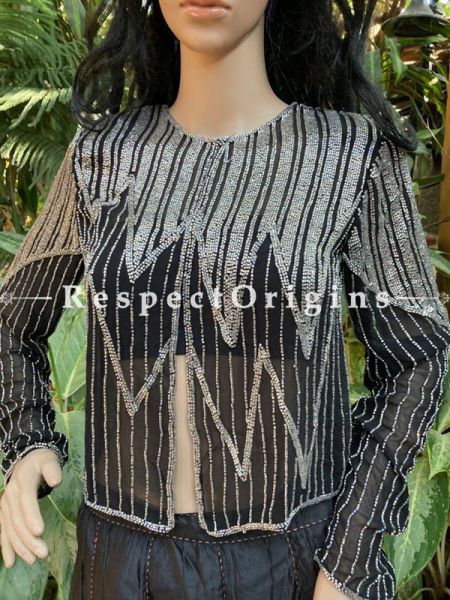 Magnificent Black Georgette Formal Dress Kurti Top with Beadwork; XXL; com