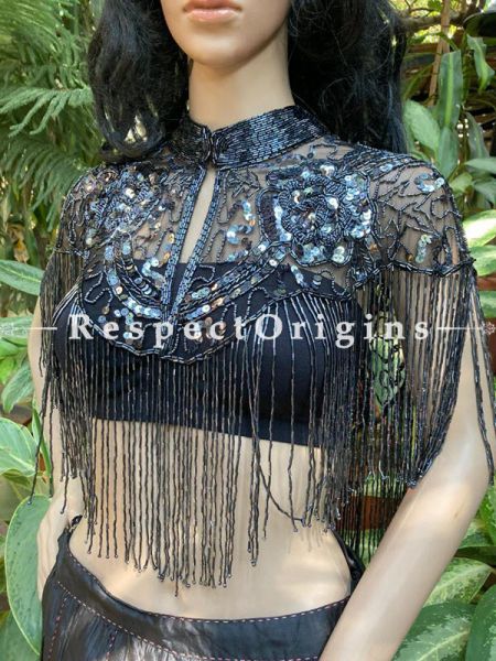 Stunning Black Georgette Formal Dress Kurti Top with Black Beadwork; com