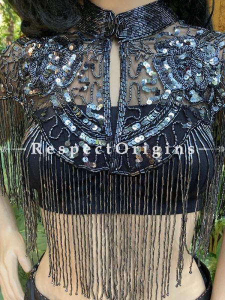 Stunning Black Georgette Formal Dress Kurti Top with Black Beadwork; com