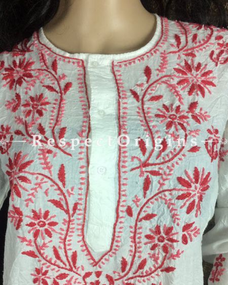 Long Kurti; Ladies White Cotton Lucknow Chikankari Embroidery.u602075863_New_db.