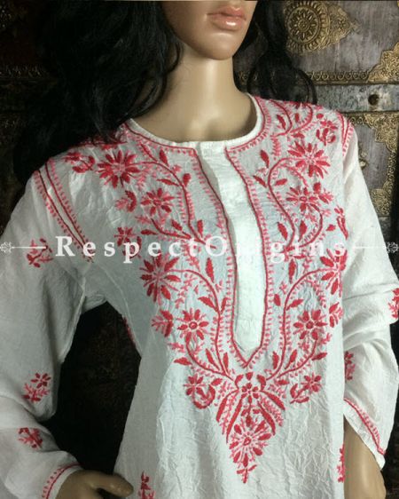 Long Kurti; Ladies White Cotton Lucknow Chikankari Embroidery.u602075863_New_db.