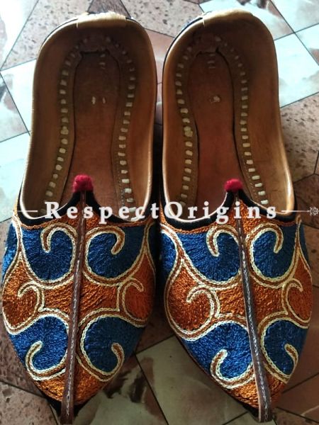Joyful Camel Leather Soft Ladies Hand Embroidered Blue and Mustard Slip-on Jutti Mojari Shoes Size 36/37/38/39; u602075863_New_db.com