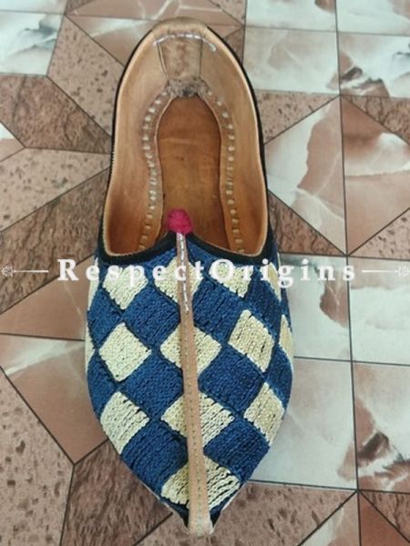 Joyful Camel Leather Soft Ladies Blue and White Hand Embroidered Slip-on Jutti Mojari Shoes Size 36/37/38/39; u602075863_New_db.com
