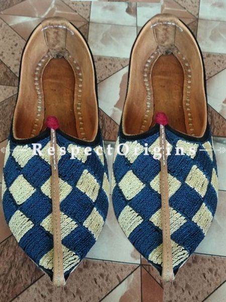 Joyful Camel Leather Soft Ladies Blue and White Hand Embroidered Slip-on Jutti Mojari Shoes Size 36/37/38/39; u602075863_New_db.com