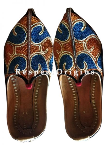 Joyful Camel Leather Soft Ladies Hand Embroidered Blue and Mustard Slip-on Jutti Mojari Shoes Size 36/37/38/39; u602075863_New_db.com