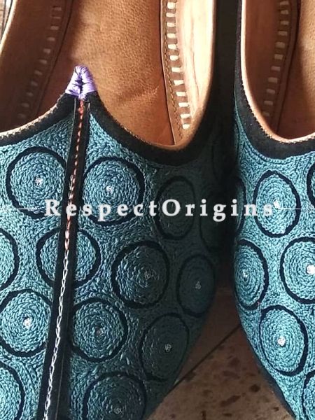  Leather Soft Ladies Hand Embroidered Slip-on Jutti Mojari Shoes Blue Size 36/37/38/39; u602075863_New_db.com