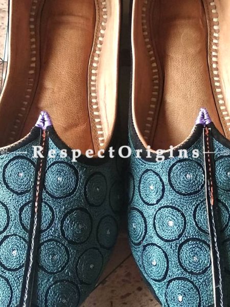  Leather Soft Ladies Hand Embroidered Slip-on Jutti Mojari Shoes Blue Size 36/37/38/39; u602075863_New_db.com