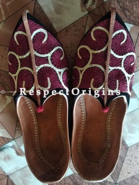 Leather Soft Ladies Hand Embroidered Slip-on Maroon and White Jutti Mojari Shoes Size 36/37/38/39; u602075863_New_db.com