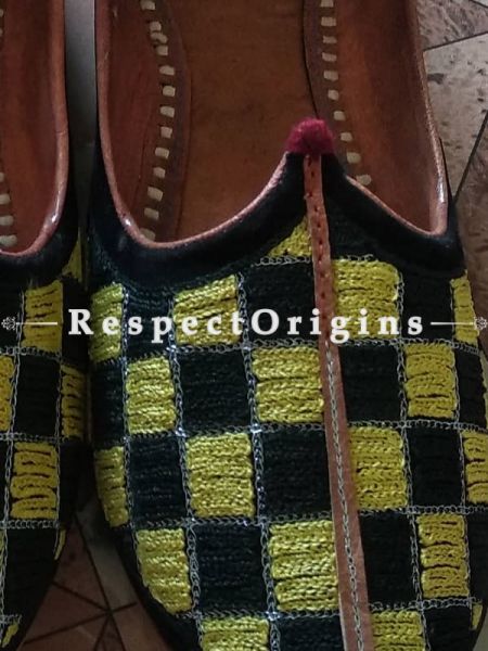 Ethnic Leather Soft Ladies Hand Embroidered Slip-on Black and Yellow Jutti Mojari Shoes Size 36/37/38/39; u602075863_New_db.com