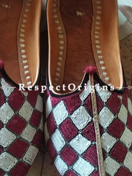 Joyful Camel Leather Soft Ladies Hand Embroidered White and Maroon Slip-on Jutti Mojari Shoes Size 36/37/38/39; u602075863_New_db.com