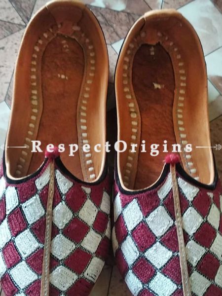 Joyful Camel Leather Soft Ladies Hand Embroidered White and Maroon Slip-on Jutti Mojari Shoes Size 36/37/38/39; u602075863_New_db.com