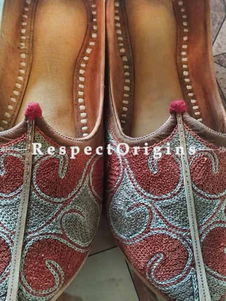 Joyful Camel Leather Soft Ladies Hand Embroidered Slip-on Gray and Maroon Jutti Mojari Shoes Size 36/37/38/39; u602075863_New_db.com