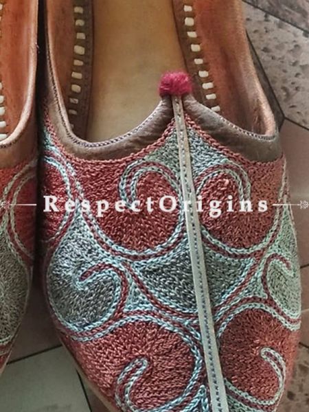 Joyful Camel Leather Soft Ladies Hand Embroidered Slip-on Gray and Maroon Jutti Mojari Shoes Size 36/37/38/39; u602075863_New_db.com