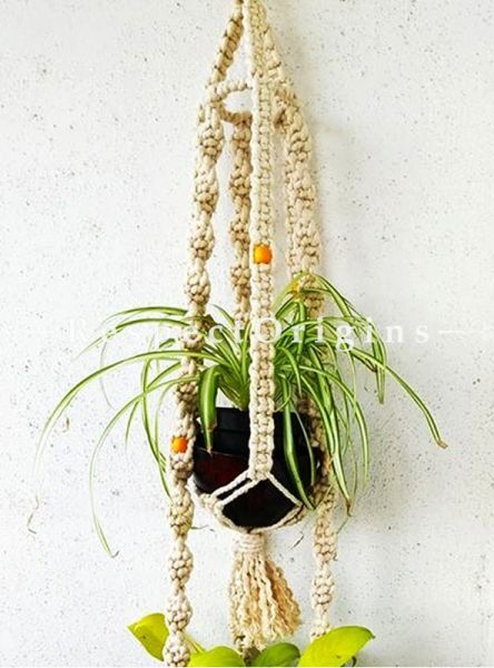 Buy Double Pot Hanging Plant Holder, Macrame in White color At com
