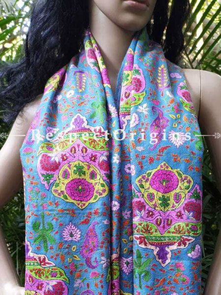 Buy Mahjabeen Classy Sozni Pashmina Designer Blue Kashmiri Shawl At RespectOriigns.com