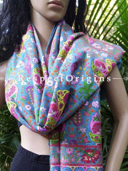Buy Mahjabeen Classy Sozni Pashmina Designer Blue Kashmiri Shawl At RespectOriigns.com