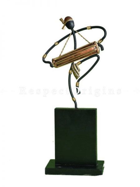 Buy Musician Carrying Dholak Figurine in Wrought Iron, 11x4x3 in At u602075863_New_db.com