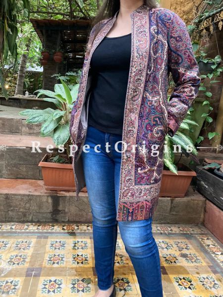 Purple Lavish Formal Ladies Designer Detailing Jamavar Jacket in Wool Blend; Silken Lining; u602075863_New_db.com