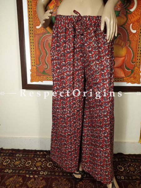 Colorful Hand Block-print Pure Cotton Palazzo Pants for Women; Free size