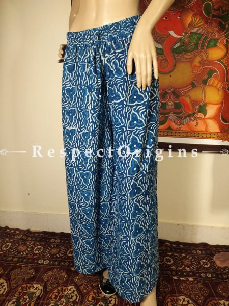 Colorful Hand Block-print Pure Cotton Palazzo Pants for Women; Free size