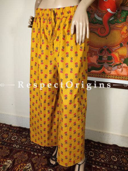 Colorful Hand Block-print Pure Cotton Palazzo Pants for Women; Free size