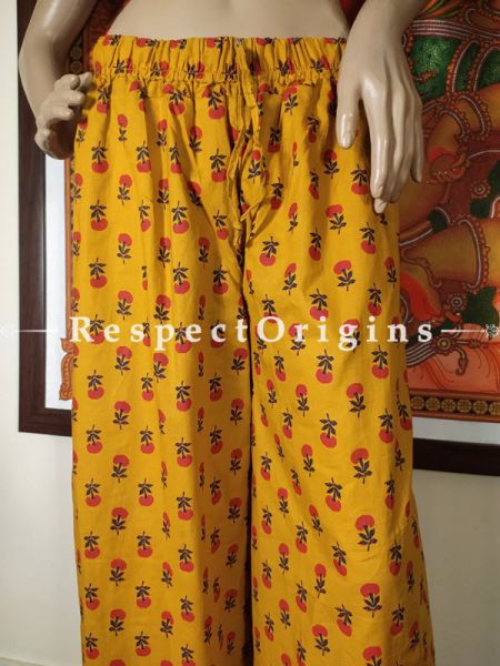Colorful Hand Block-print Pure Cotton Palazzo Pants for Women; Free size