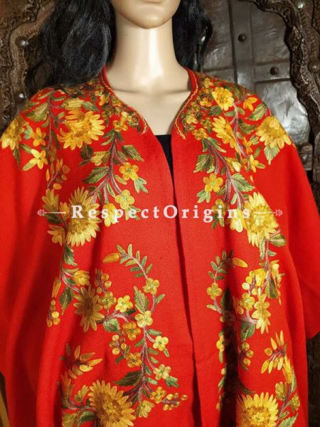 Ariwork Embroidered Red Cape Shawl on Semi- Pashmina Wool; Free Size; u602075863_New_db.com