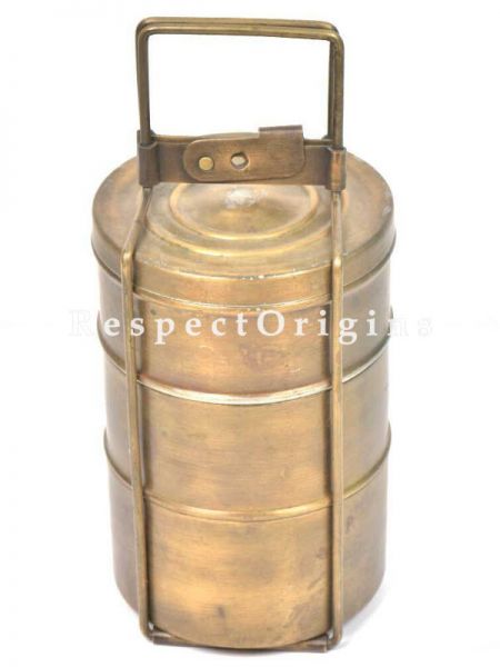 Buy Picnic or Tiffin Carrier with 3 boxes in Brass With detachable holder At u602075863_New_db.com