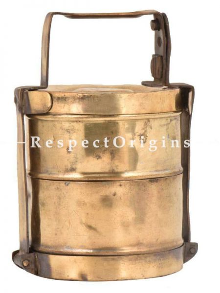 Buy Picnic or Tiffin Carrier in Brass with 2 boxes With detachable holder At u602075863_New_db.com
