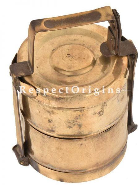 Buy Picnic or Tiffin Carrier in Brass with 2 boxes With detachable holder At u602075863_New_db.com