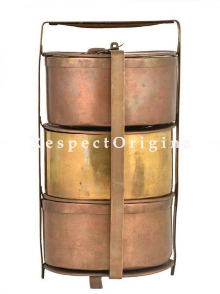 Buy Picnic or Tiffin Carrier With 2 Copper boxes and 1 Brass Box With detachable holder At u602075863_New_db.com