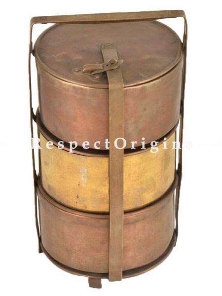 Buy Picnic or Tiffin Carrier With 2 Copper boxes and 1 Brass Box With detachable holder At u602075863_New_db.com