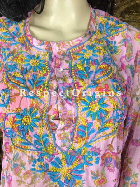 Kurti; Ladies Chiffon Pink base floral pattern; Chikankari Embroidery.u602075863_New_db.