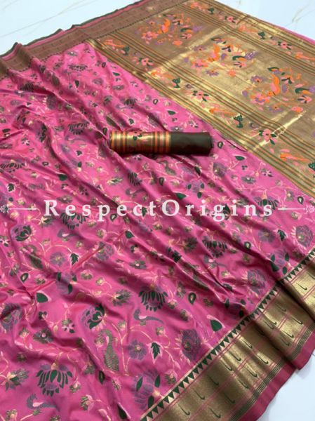 Pure Kanchipuram Silk Saree in Rose Pink Color,Full Body Weaving With Contrast Running Blouse.; u602075863_New_db.com