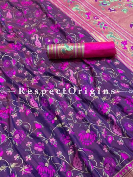 Purple Pure Kanchipuram Silk Saree,Full Body Weaving With Contrast Running Blouse.; u602075863_New_db.com