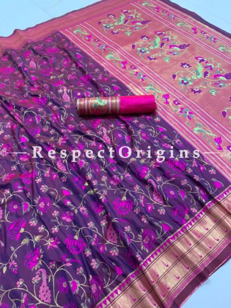 Purple Pure Kanchipuram Silk Saree,Full Body Weaving With Contrast Running Blouse.; u602075863_New_db.com