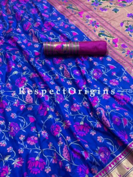 Pure Kanchipuram Silk Saree in Indigo Color,Full Body Weaving With Contrast Running Blouse.; u602075863_New_db.com