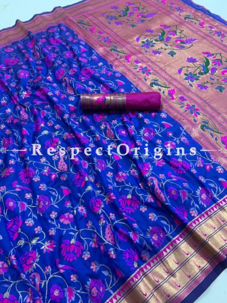 Pure Kanchipuram Silk Saree in Indigo Color,Full Body Weaving With Contrast Running Blouse.; u602075863_New_db.com