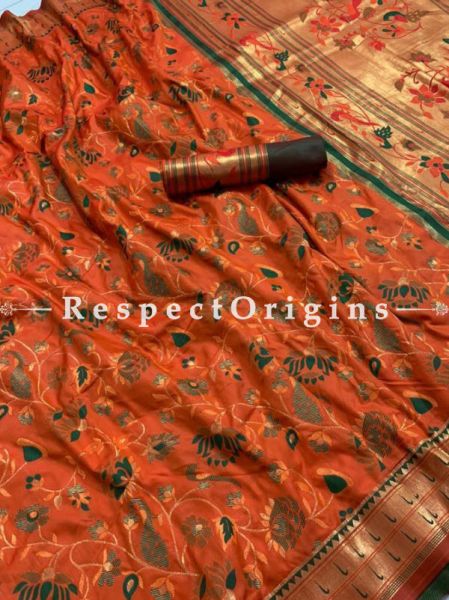 Orange Pure Kanchipuram Silk Saree,Full Body Weaving With Contrast Running Blouse.; u602075863_New_db.com