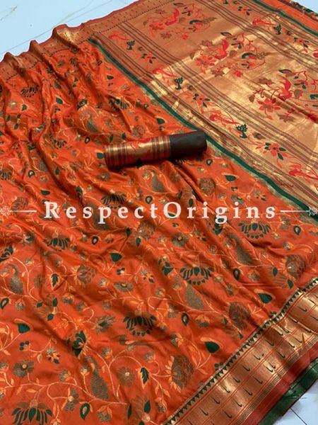 Orange Pure Kanchipuram Silk Saree,Full Body Weaving With Contrast Running Blouse.; u602075863_New_db.com