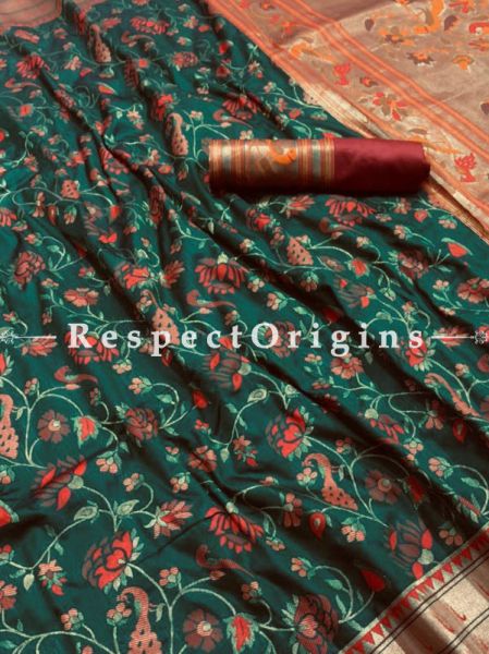 Kanchipuram Pure Silk Saree in Bottle Green,Full Body Weaving With Contrast Running Blouse.; u602075863_New_db.com