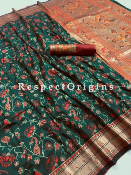 Kanchipuram Pure Silk Saree in Bottle Green,Full Body Weaving With Contrast Running Blouse.; u602075863_New_db.com
