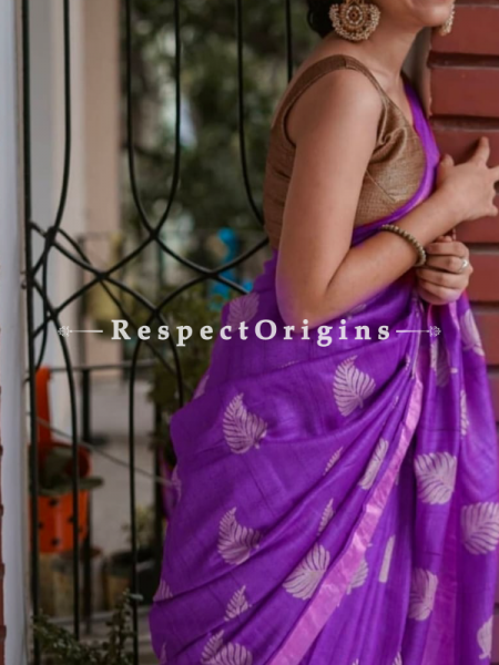 Purple Handwoven Pure Muga Tussar Silk Saree ; 5.5 Meters Length ; 120 Thread Count ; Blouse Included; u602075863_New_db.com